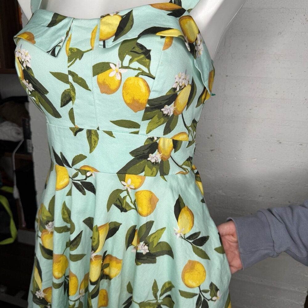 50s Retro Euro Summer Chetta B Lemon Print Dress 6 All over Fruit - Picture 5 of 8